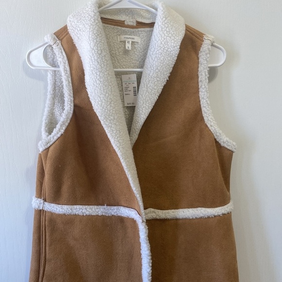 🚨Womens Maurices Brown Faux Suede Sherpa Trim Tan Vest - Picture 3 of 9